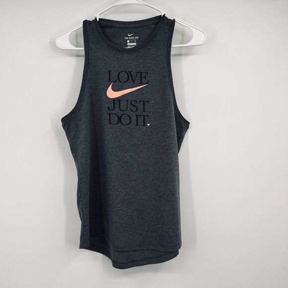 Womens Nike Tee S Gray Tank Top Dri Fit Love Just Do It CI7434 Athletic Workout - Picture 1 of 9